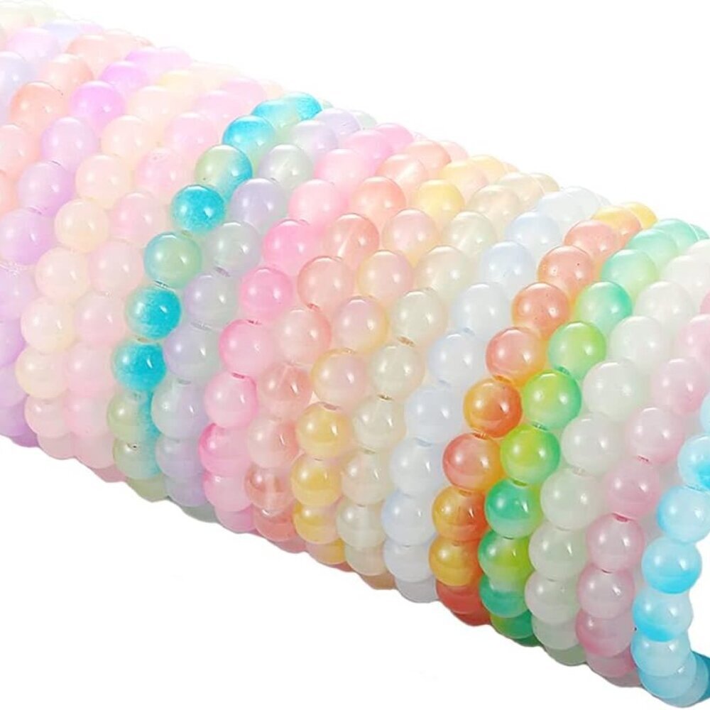 18Pcs 8mm Beaded Stretch Bracelet Handmade Round Glass Bracelet for Women Multic